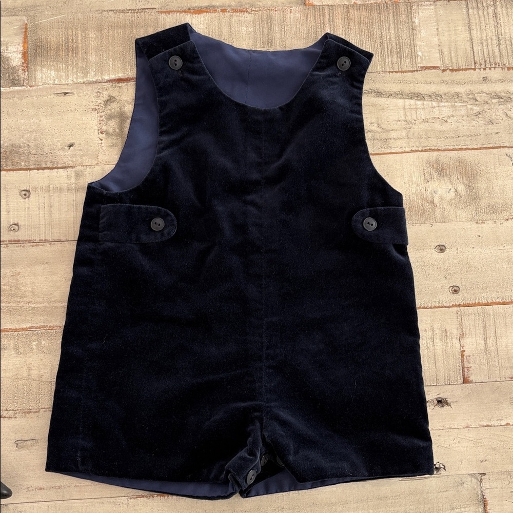Vintage Navy Blue Velvet Baby Romper
